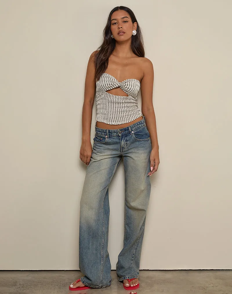 Aghony Bandeau Top in Stripe Textured Mesh Beige sold by Motel Rocks product image thumbnail 4