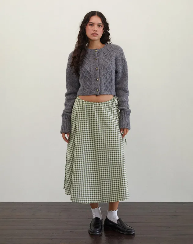Takara Midi Skirt in Olive Gingham sold by Motel Rocks