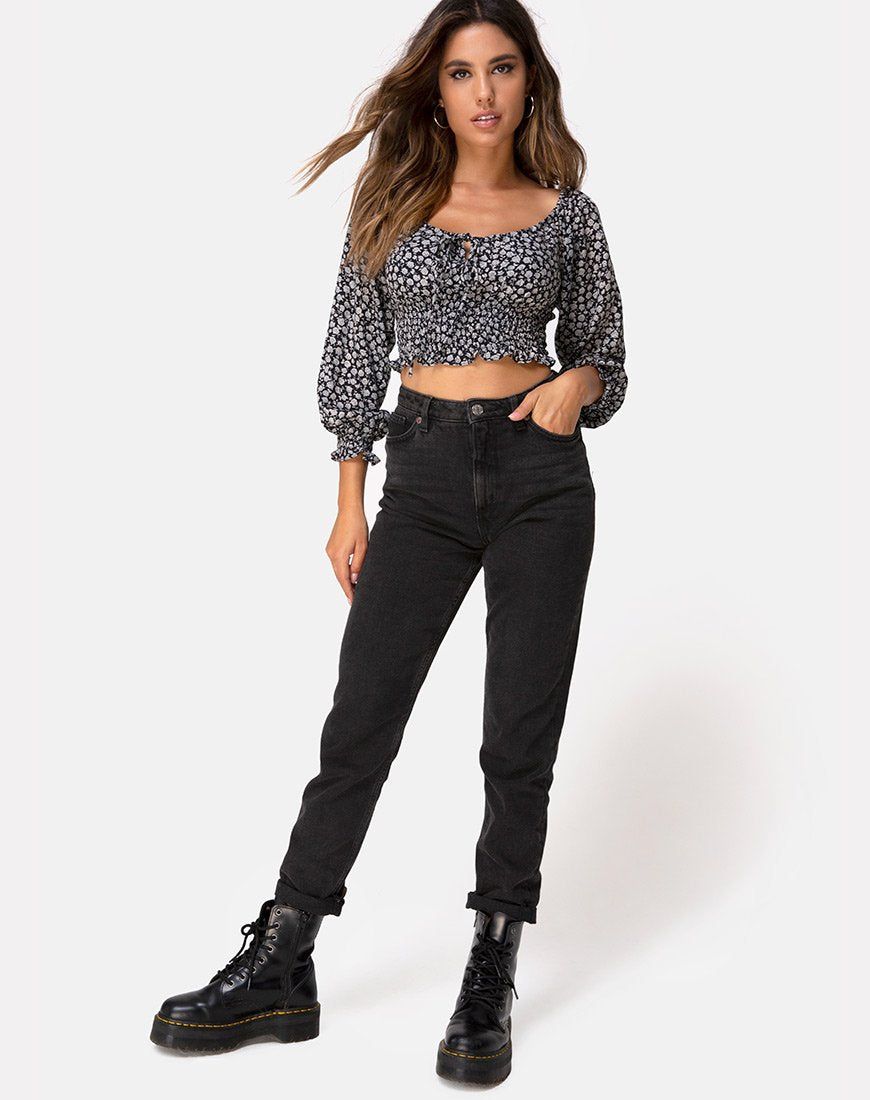Lancer Crop Top in Ditsy Rose Black sold by Motel Rocks product image thumbnail 3