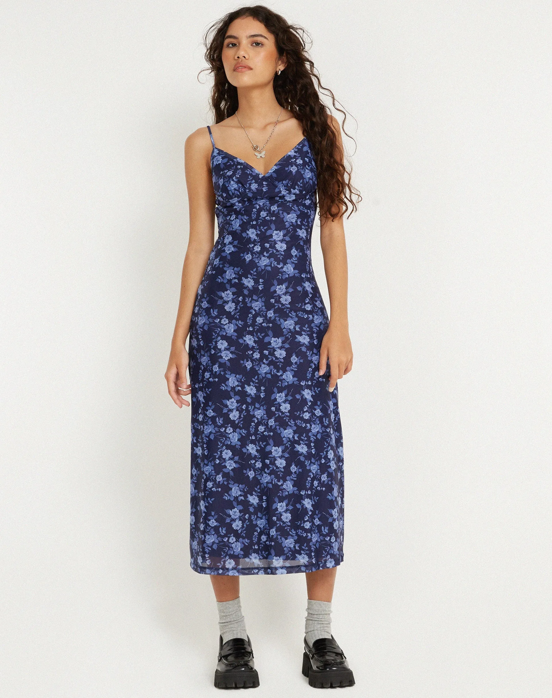 Kalana Printed Midi Dress in Pretty Floral Navy sold by Motel Rocks product image thumbnail 4