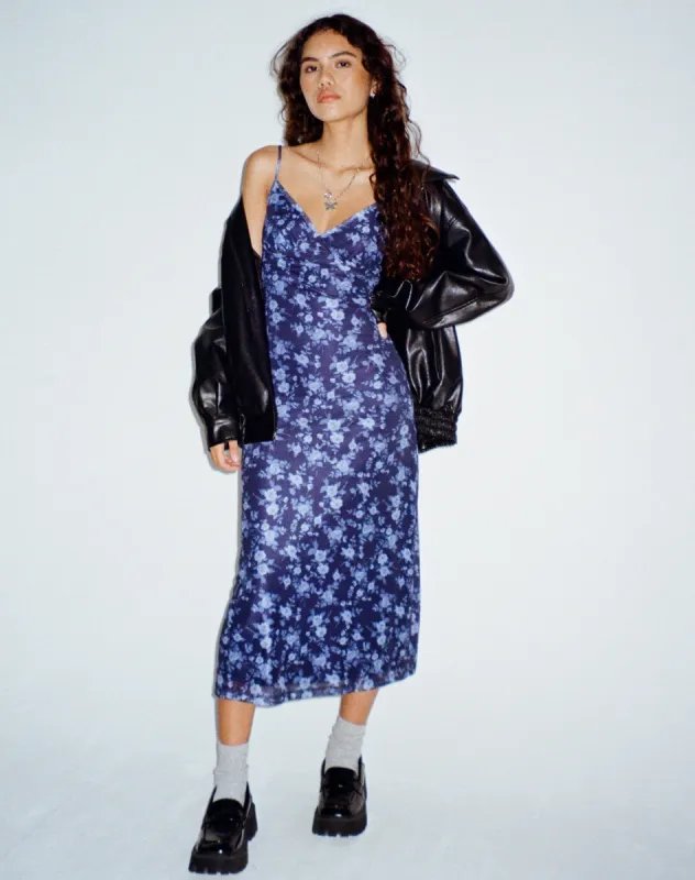 Kalana Printed Midi Dress in Pretty Floral Navy sold by Motel Rocks