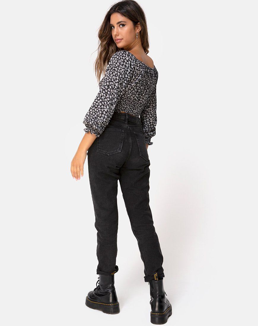 Lancer Crop Top in Ditsy Rose Black sold by Motel Rocks product image thumbnail 4