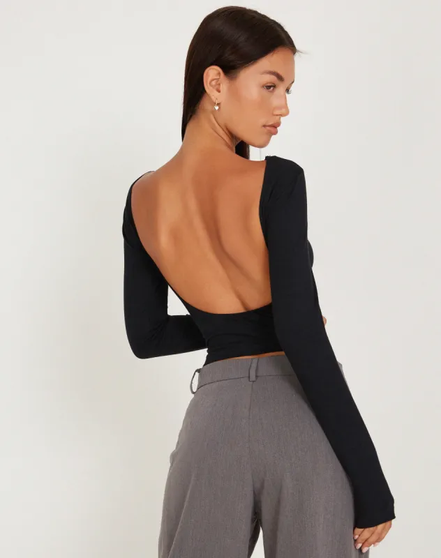 Xiabon Long Sleeve Crop Top in Black sold by Motel Rocks
