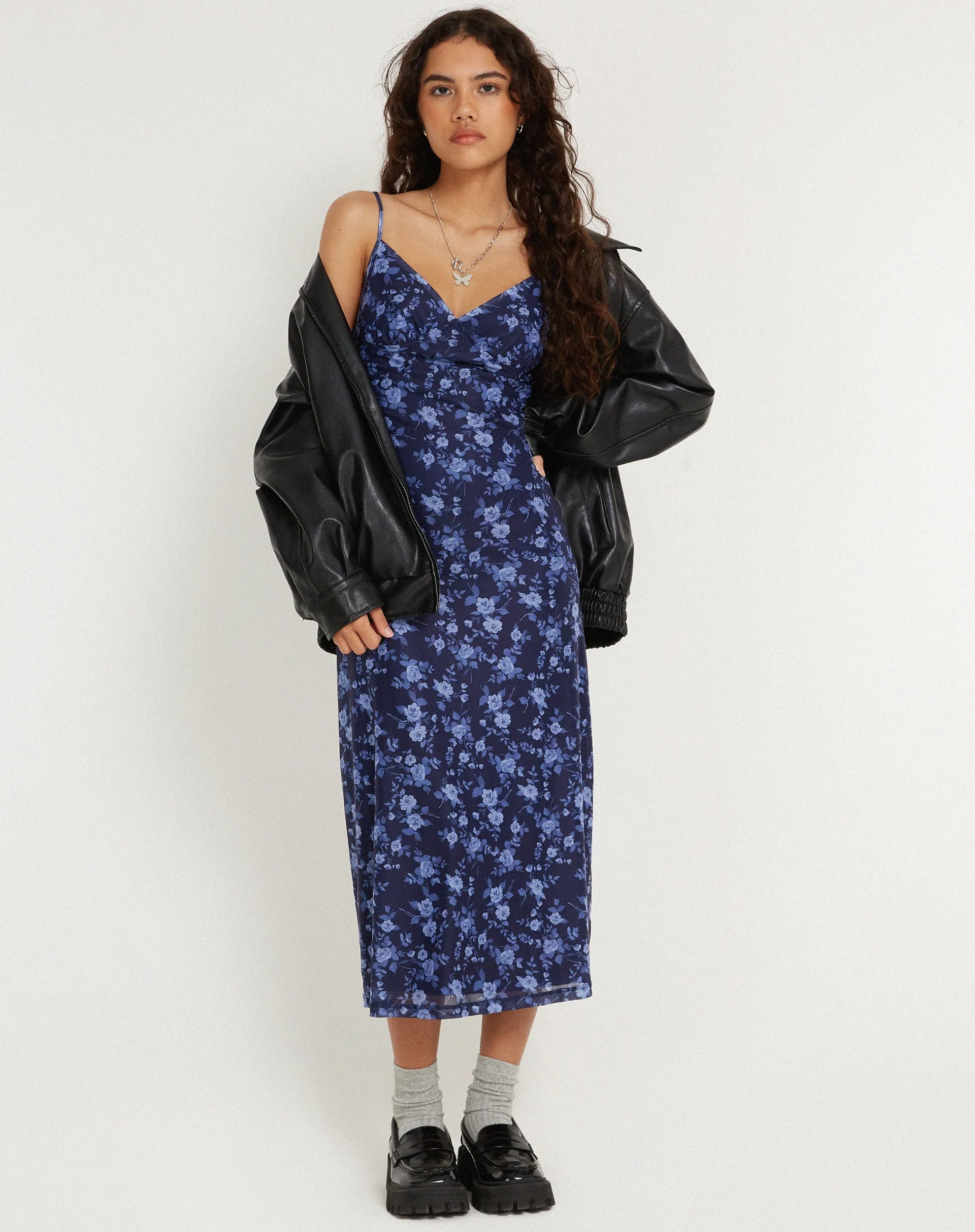 Kalana Printed Midi Dress in Pretty Floral Navy sold by Motel Rocks product image thumbnail 2
