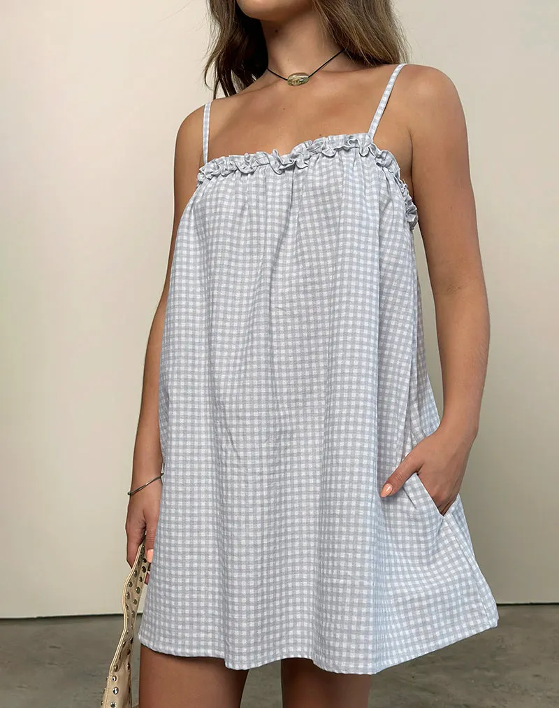 Kamalani Dress in Mini Gingham Blue and Grey sold by Motel Rocks