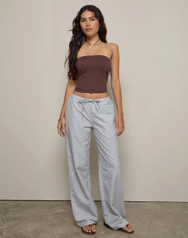 Lirura Trouser in Mini Gingham Blue and Grey sold by Motel Rocks