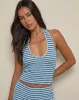 Jules Top in Tonal Stripe Blue Textured Rib sold by Motel Rocks