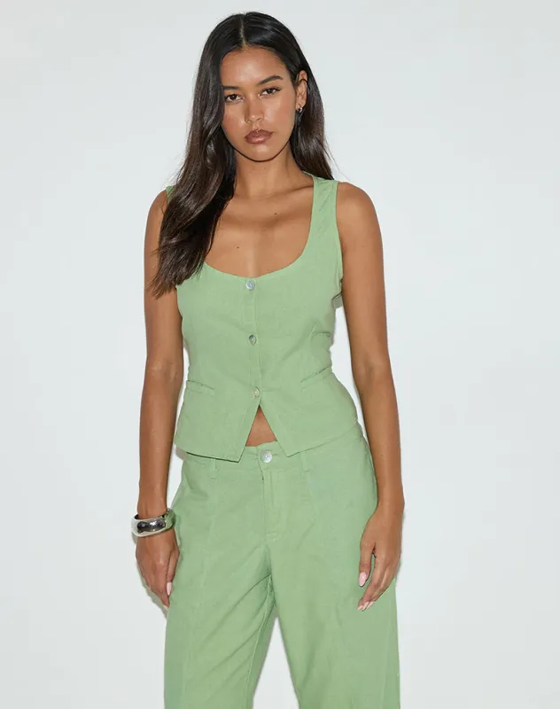 Ganita Vest in Linen Minty Green sold by Motel Rocks