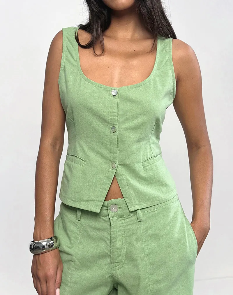 Ganita Vest in Linen Minty Green sold by Motel Rocks product image thumbnail 2