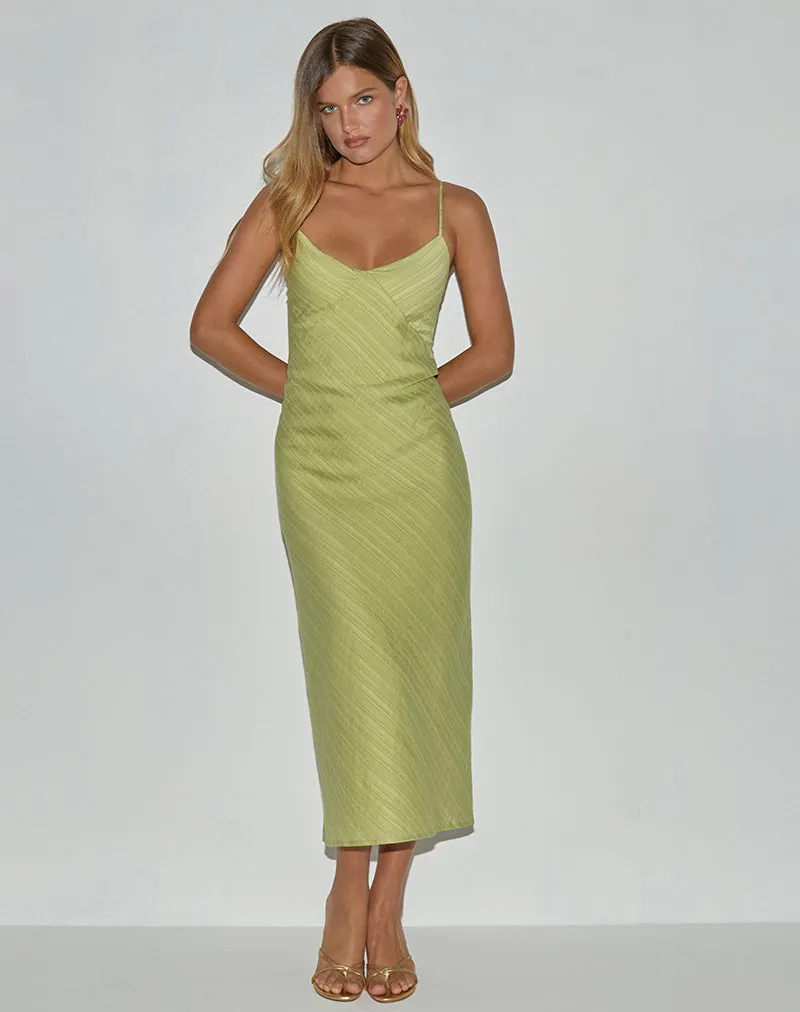 Elayna Midi Dress in Chiffon Stripe Green sold by Motel Rocks
