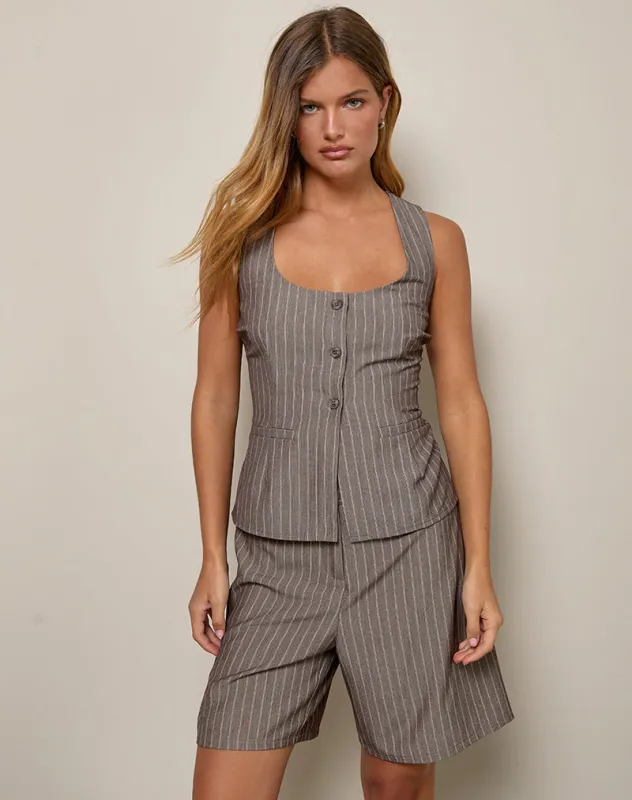 Ganita Vest in Pinstripe Brown sold by Motel Rocks