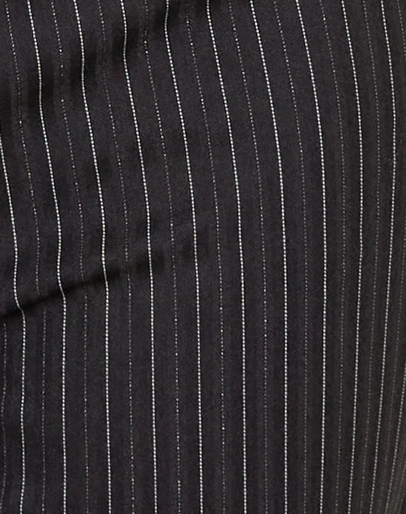 Elsa Top in Pinstripe Black with Green Binding sold by Motel Rocks product image thumbnail 5