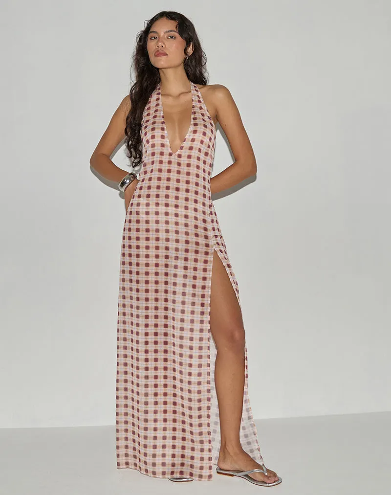 Driti Maxi Dress in Chiffon Blurred Check Peach sold by Motel Rocks product image thumbnail 4
