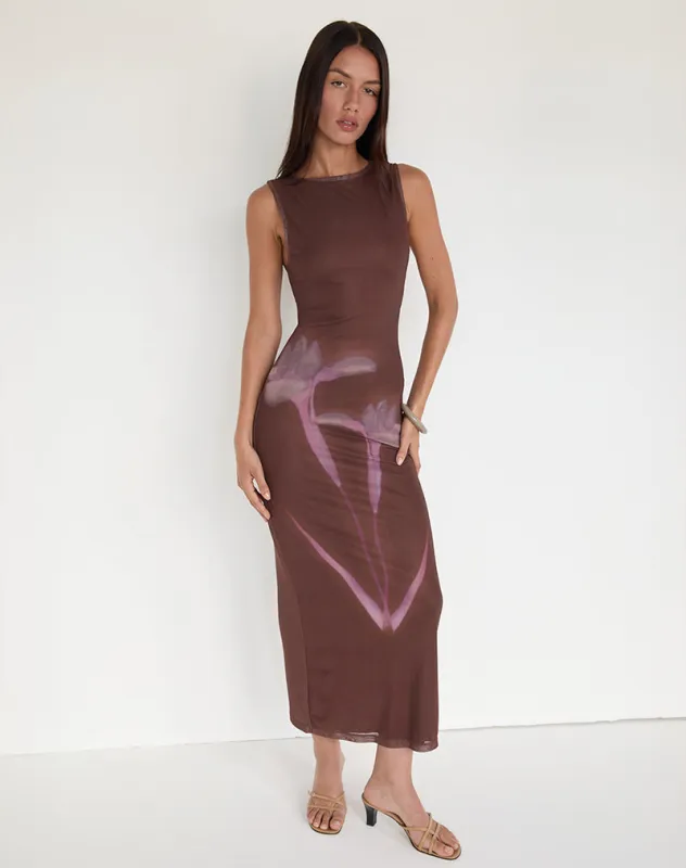 Fayola Maxi Dress in Blurred Floral Print Brown sold by Motel Rocks