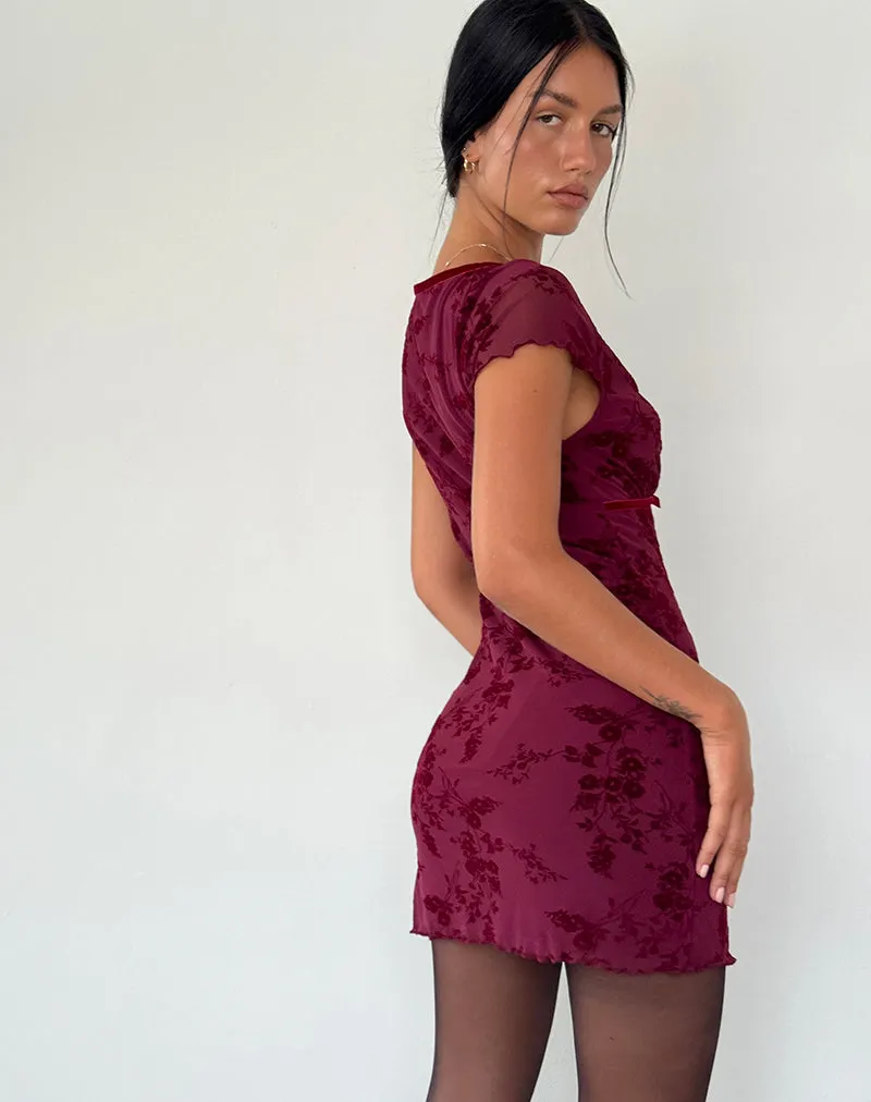 Evilia Dress in Botanical Flower Maroon sold by Motel Rocks product image thumbnail 4