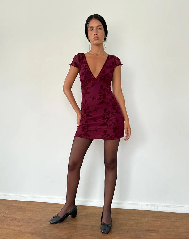 Evilia Dress in Botanical Flower Maroon sold by Motel Rocks product image thumbnail 5
