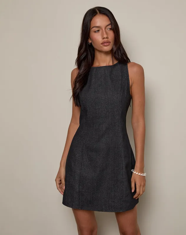 Ayana Backless Mini Dress in Chambray Dark Indigo sold by Motel Rocks