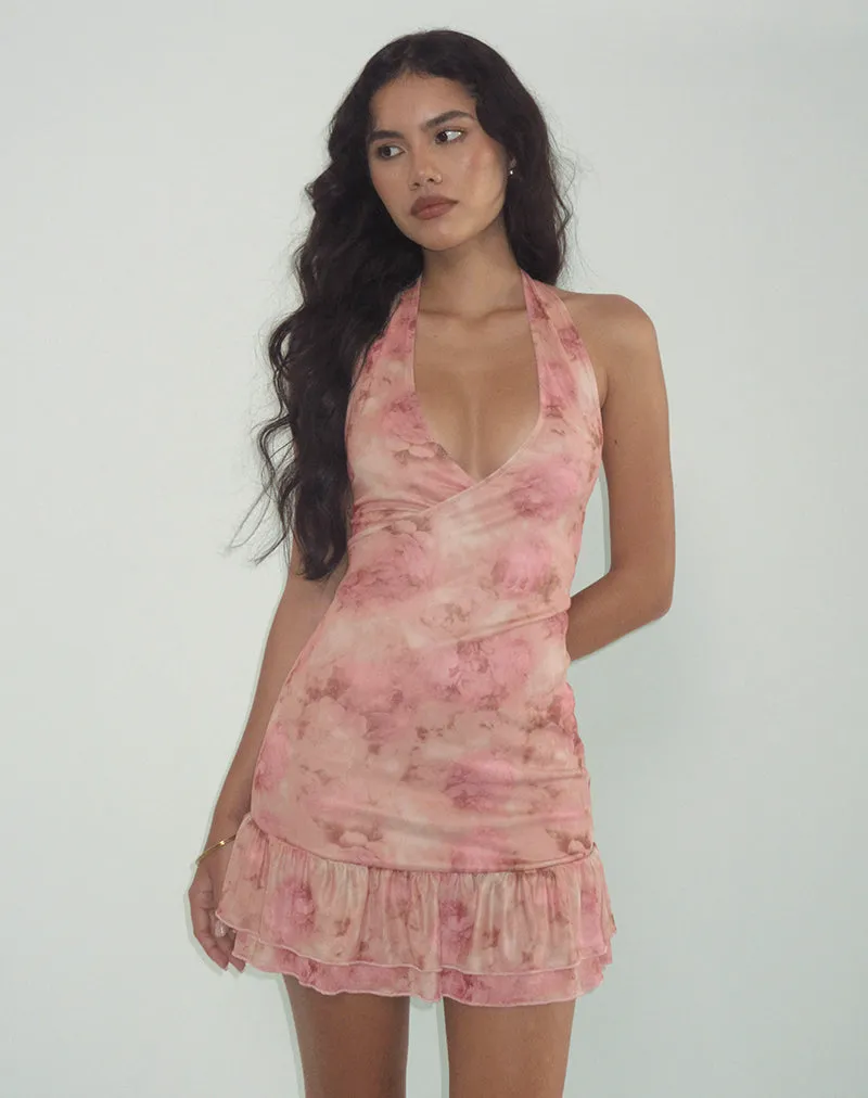 Yoriko Halterneck Mini Dress in Smoky Floral Peach sold by Motel Rocks product image thumbnail 3