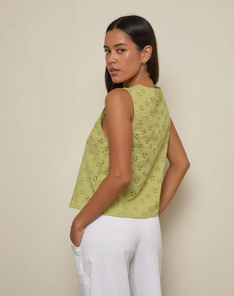 Kayve Tie-Front Top in Little Daisy Broderie Lime sold by Motel Rocks product image thumbnail 4