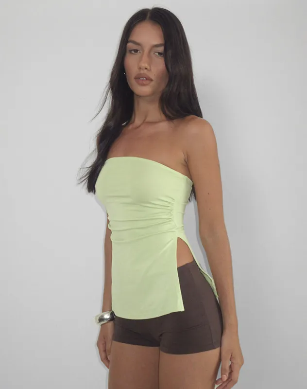 Aravie Ruched Bandeau Top in Pistachio sold by Motel Rocks