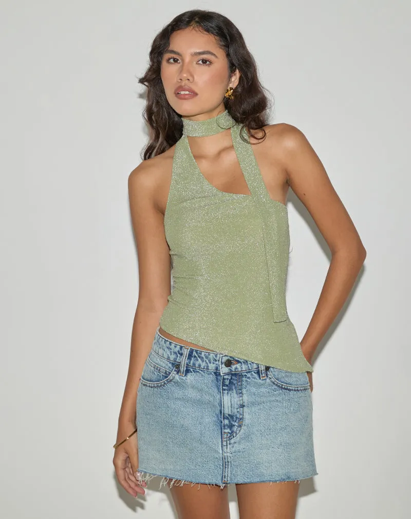 Karasi Tie Neck Top in Shimmer Lurex Green sold by Motel Rocks product image thumbnail 4