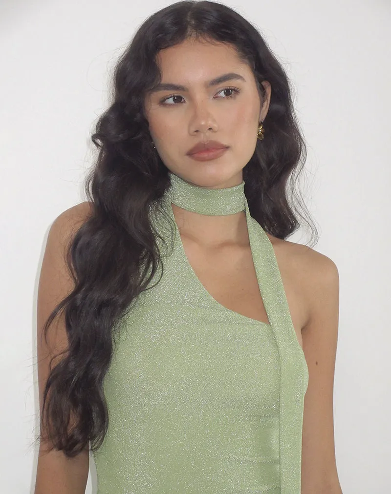 Karasi Tie Neck Top in Shimmer Lurex Green sold by Motel Rocks product image thumbnail 3