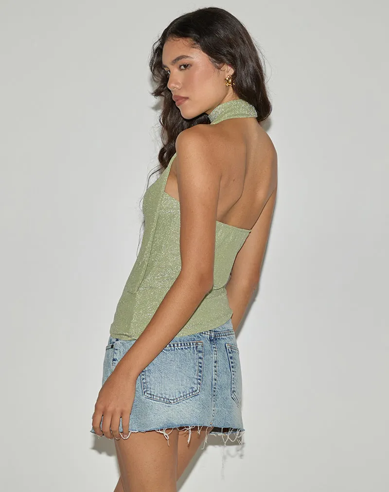 Karasi Tie Neck Top in Shimmer Lurex Green sold by Motel Rocks product image thumbnail 5