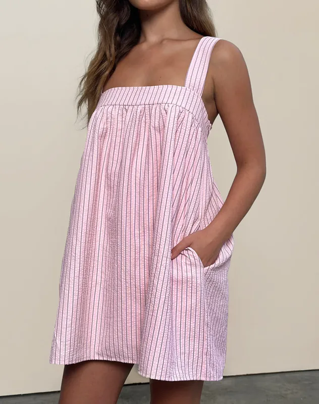 Sasori Smock Mini Dress in Pink Stripe made by Motel Rocks