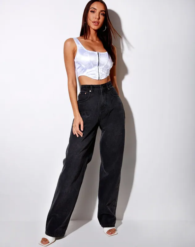 Elci Corset Top in White Tonal Floral Flocking sold by Motel Rocks