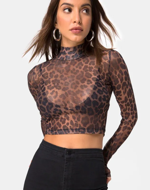 Lara Crop Top in Leopard Mesh sold by Motel Rocks