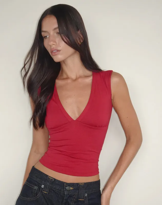 Emberly Plunge Top in Adrenaline Red sold by Motel Rocks