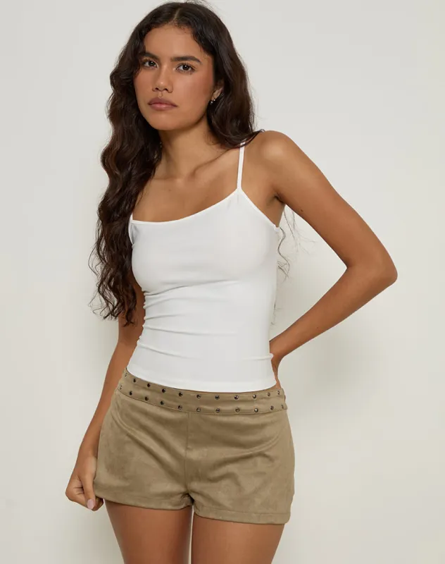 Saumya Hot Pant in Faux Suede Mushroom Grey sold by Motel Rocks