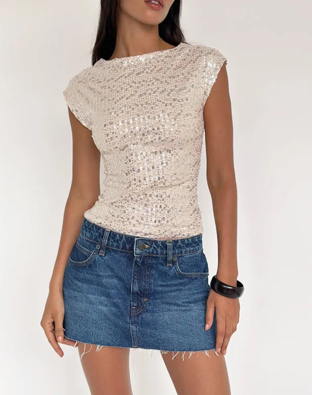 Nova Top in Sequin Neutral sold by Motel Rocks