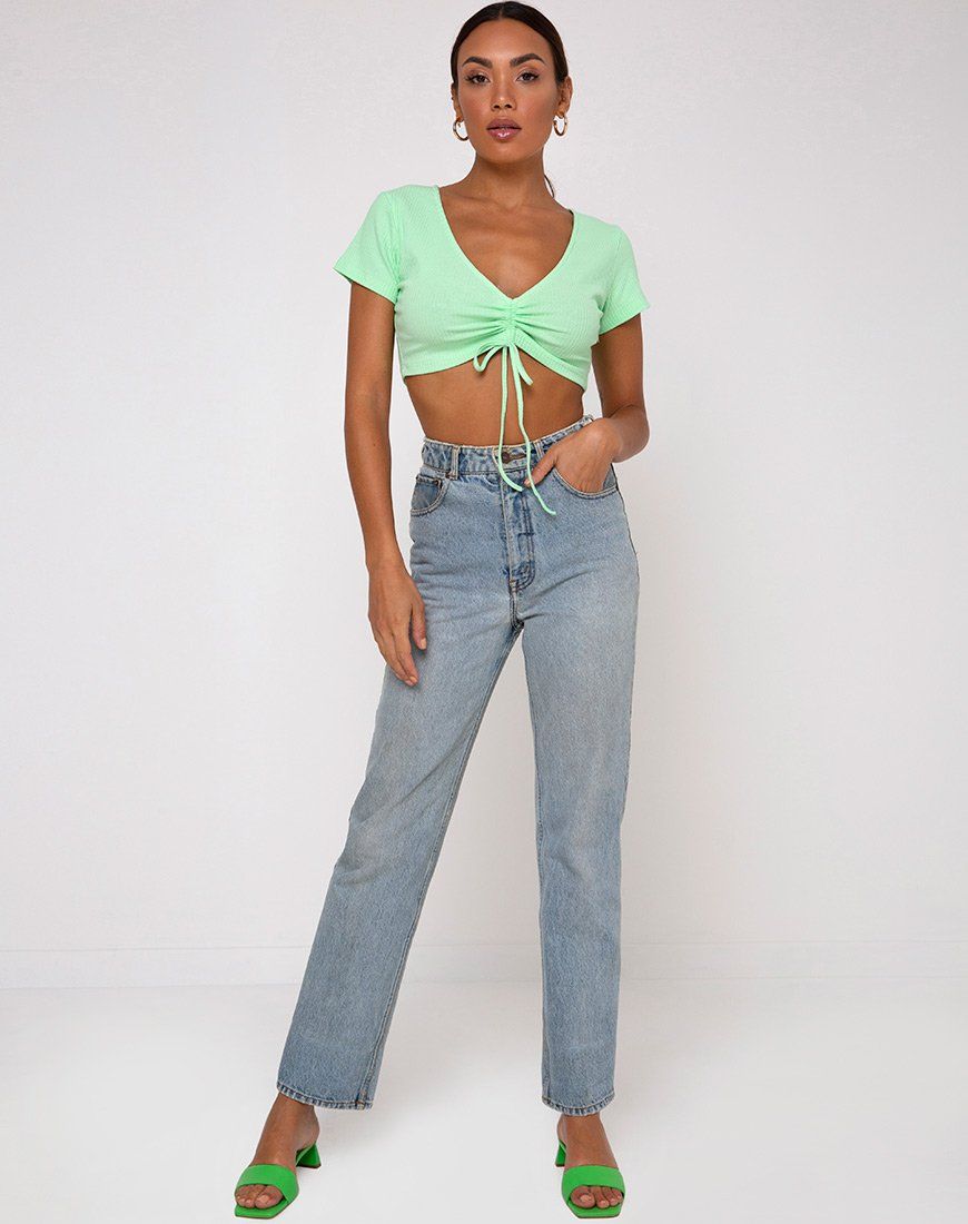 Rivera Crop Top in Rib Neo Mint sold by Motel Rocks product image thumbnail 3