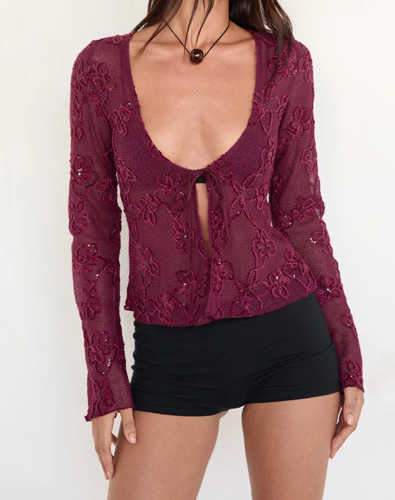 Sukita Cardigan in Sequin Knit Burgundy sold by Motel Rocks product image thumbnail 3