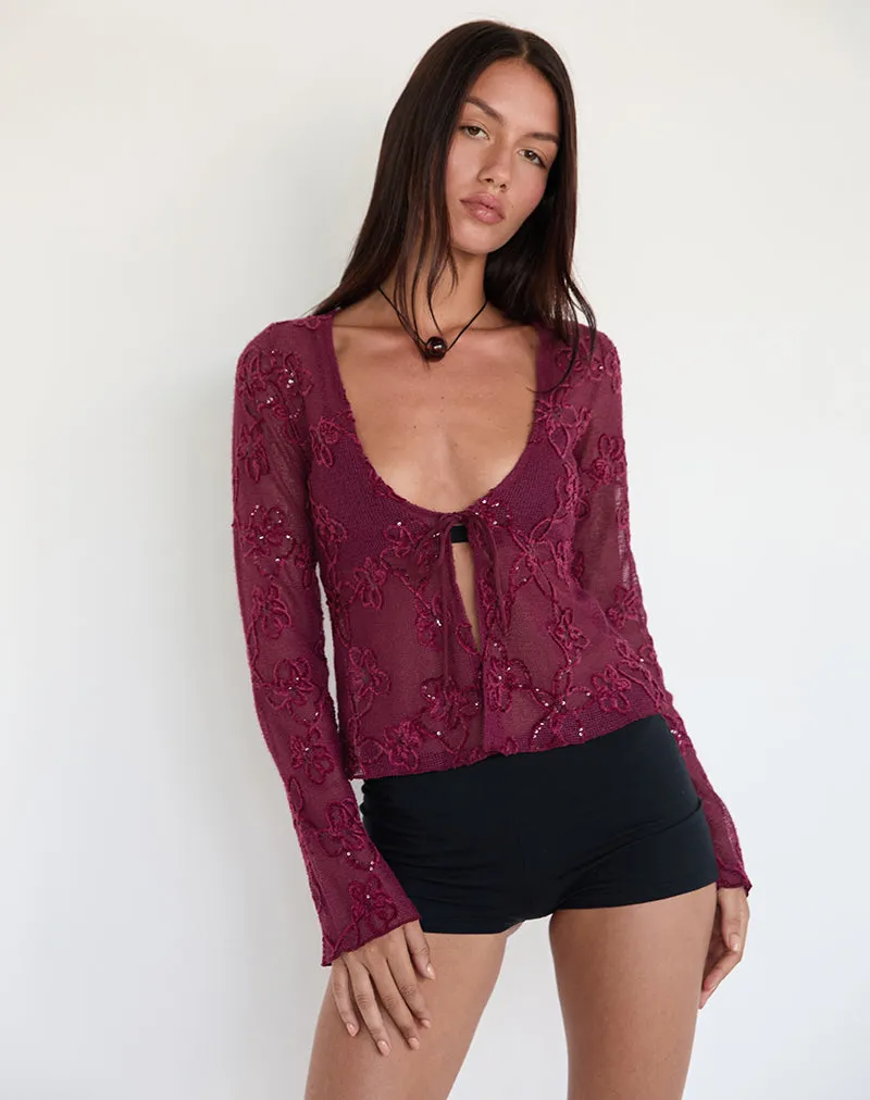 Sukita Cardigan in Sequin Knit Burgundy sold by Motel Rocks product image thumbnail 5