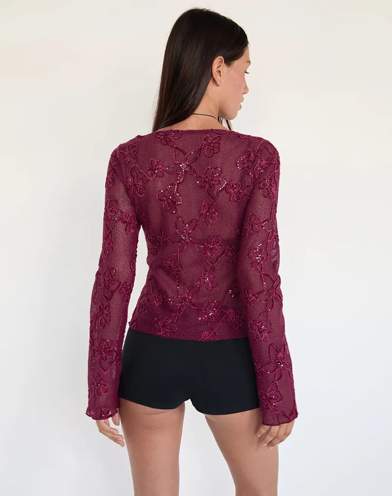 Sukita Cardigan in Sequin Knit Burgundy sold by Motel Rocks product image thumbnail 4