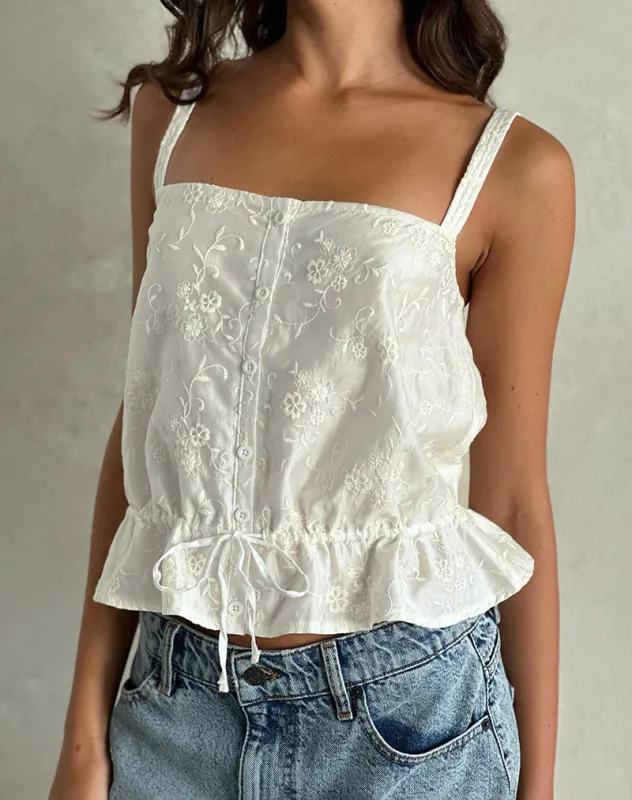 Zaraku Top in Fresia Broderie Ivory sold by Motel Rocks
