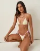 Lentra Bikini Bottom in Yellow Stripe with Pink Gingham Binding sold by Motel Rocks