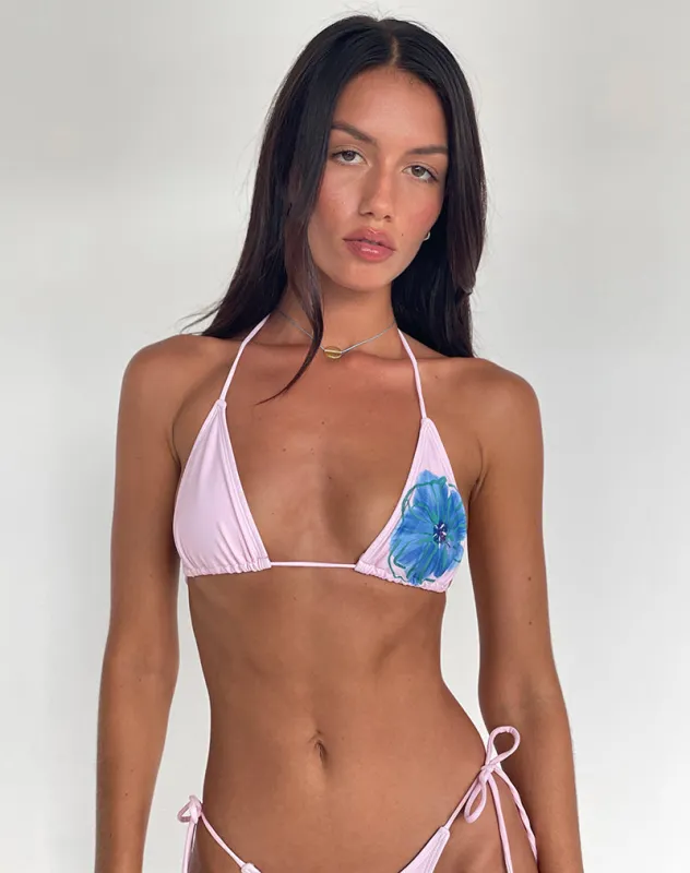 Pami Bikini Top in Pink and Blue Watercolour Flower sold by Motel Rocks