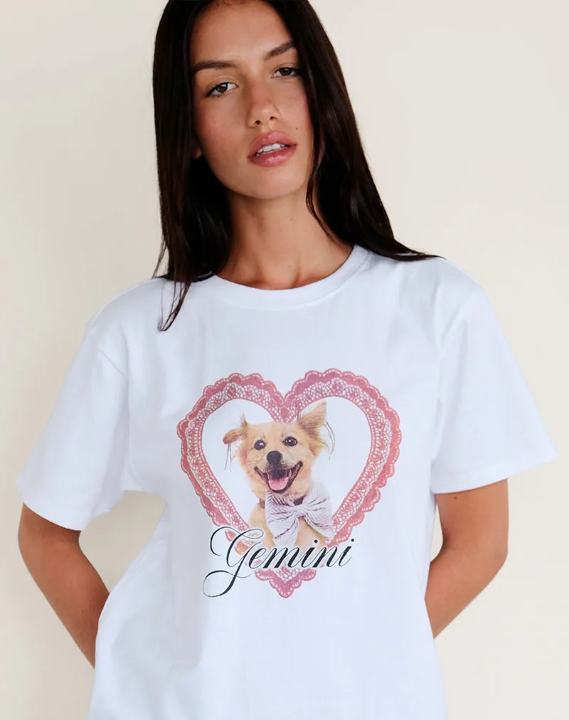 Oversize Basic Tee in White with Gemini Motel Pet Print sold by Motel Rocks