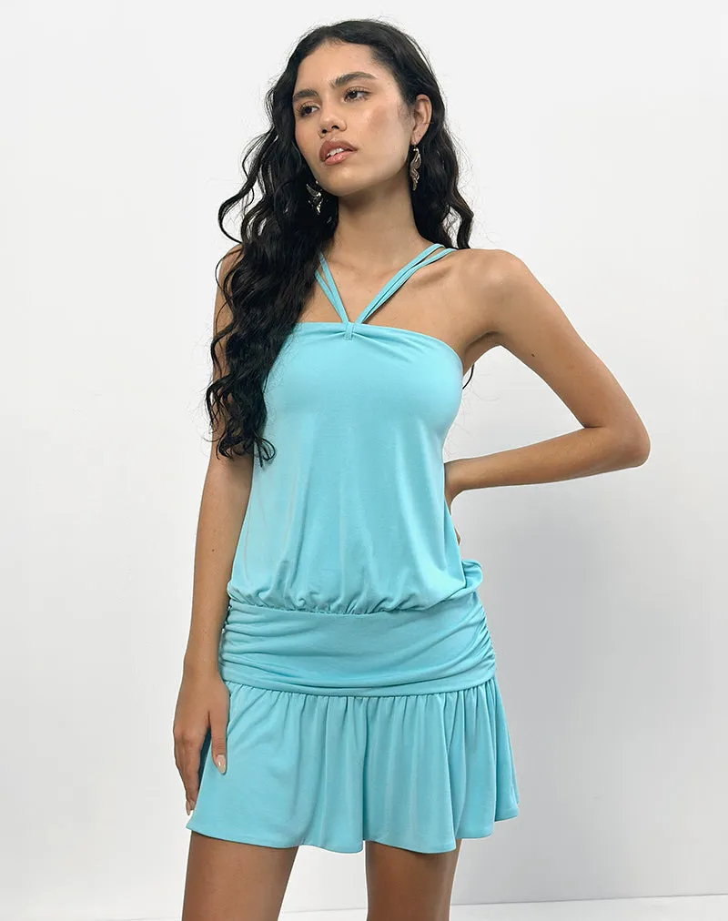 Ramira Drop Waist Dress in Cupro Aqua sold by Motel Rocks product image thumbnail 2