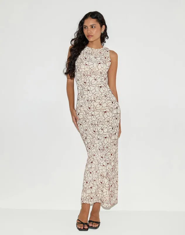 Hoover Maxi Dress in Line Flower Cream made by Motel Rocks
