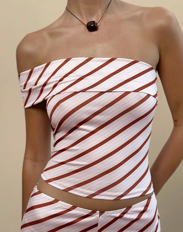 Sarla One Shoulder Top in Diagonal Stripe Pink sold by Motel Rocks