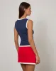 Monlo Top in Airtex Navy with Red Stripe sold by Motel Rocks