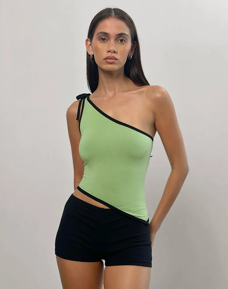 Lenti Asymmetric Top in Sage Green with Black Binding sold by Motel Rocks