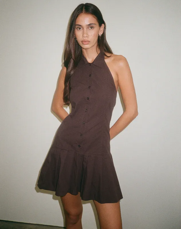 Mikena Collared Dress in Deep Mahogany sold by Motel Rocks