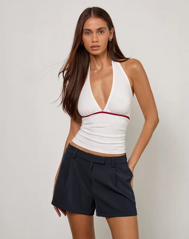 Abeth Halterneck Top in White with Adrenaline Red Piping sold by Motel Rocks