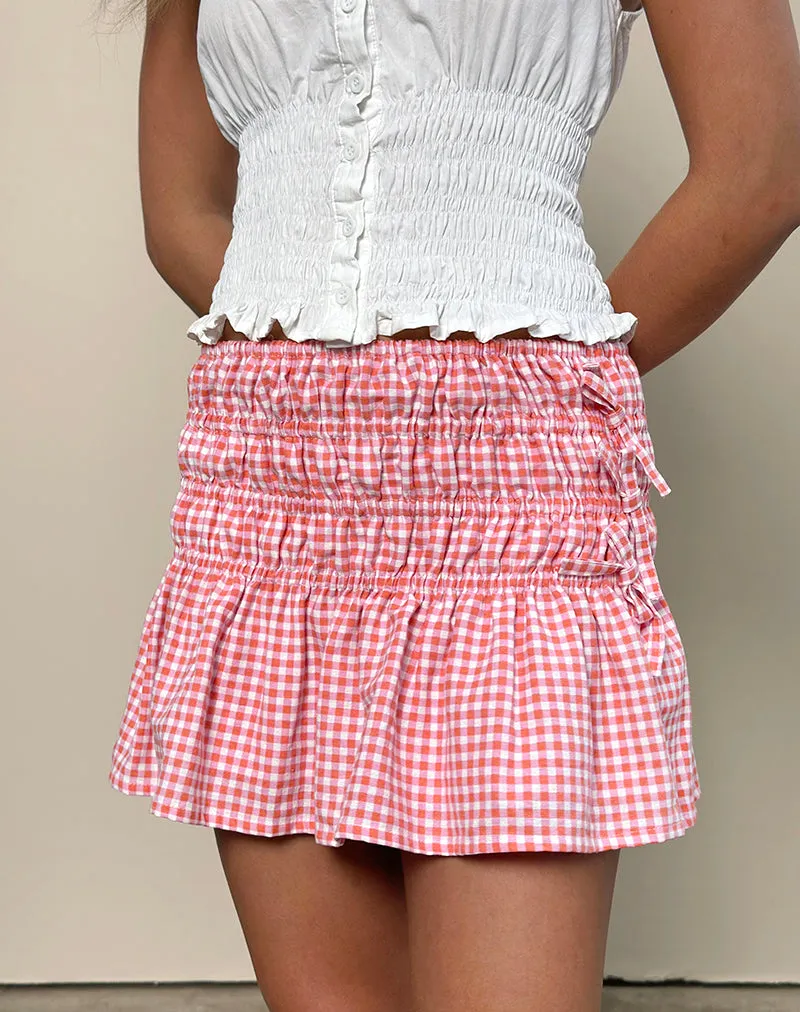 Rikako Mini Skirt in Mini Gingham Peach sold by Motel Rocks product image thumbnail 2