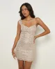 Iskaya Frill Mini Dress in Sequin Neutral sold by Motel Rocks
